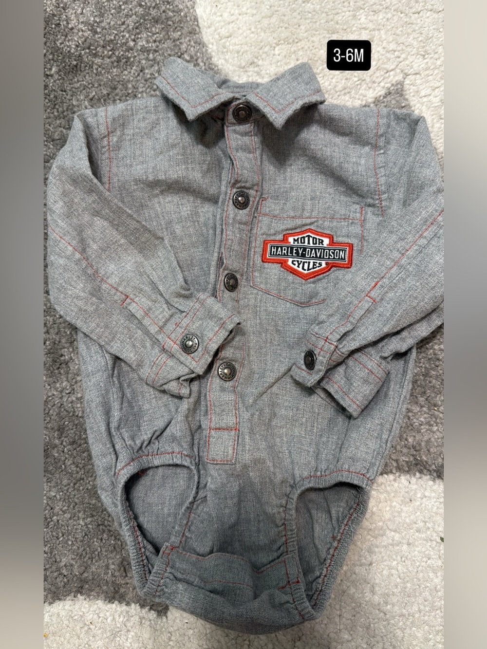 Harley-Davidson Gray Button-Front Baby Onesie with Orange Logo